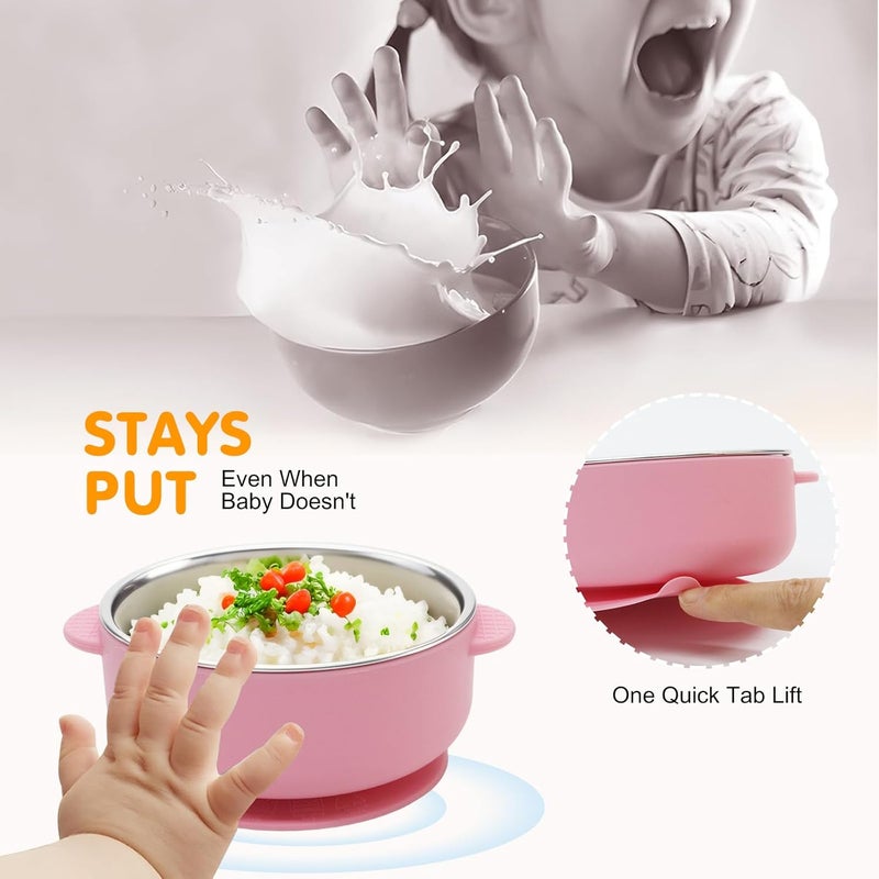 JVEOO 4 Pack Stainless Steel Baby Bowls with Suction, 2-in-1 SUS304 Toddlers Bowl & Removable Silicone Suction Kids Bowl Anti Scald Non Toxic Snack Container for Baby Food Feeding - Image 5